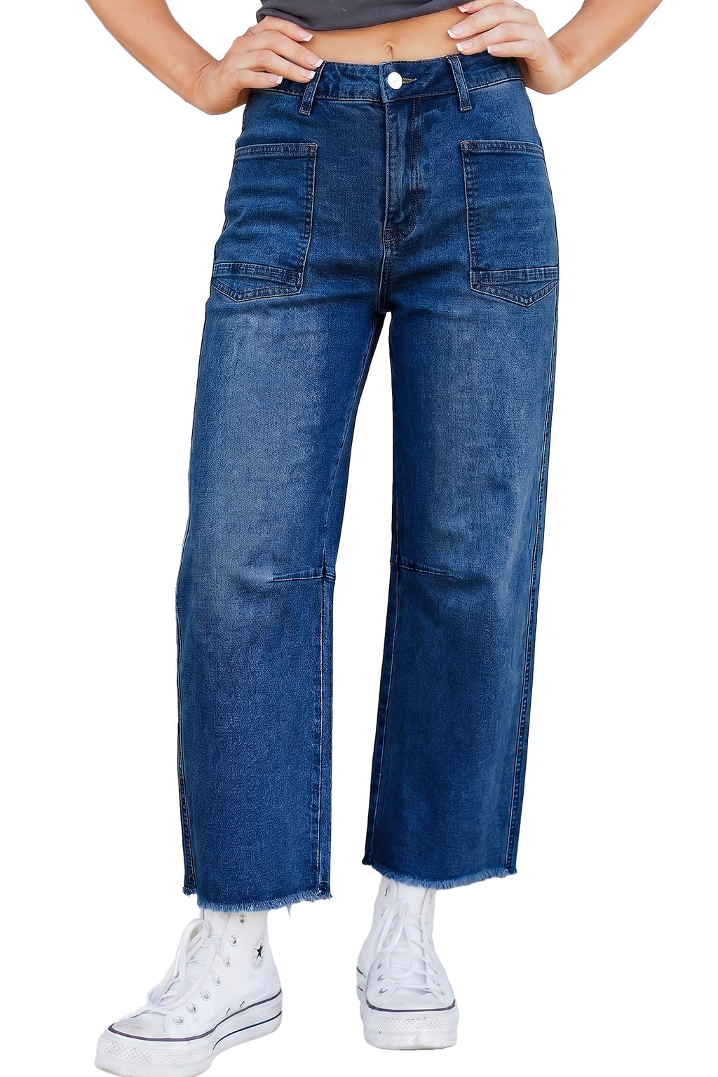 Sail Blue Frayed Cropped Straight Jeans
