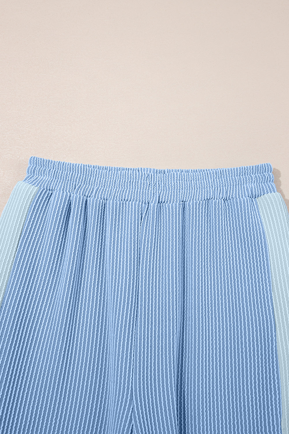 Sky Blue 2-tone Colorblock Patchwork Corded 2pcs Outfit