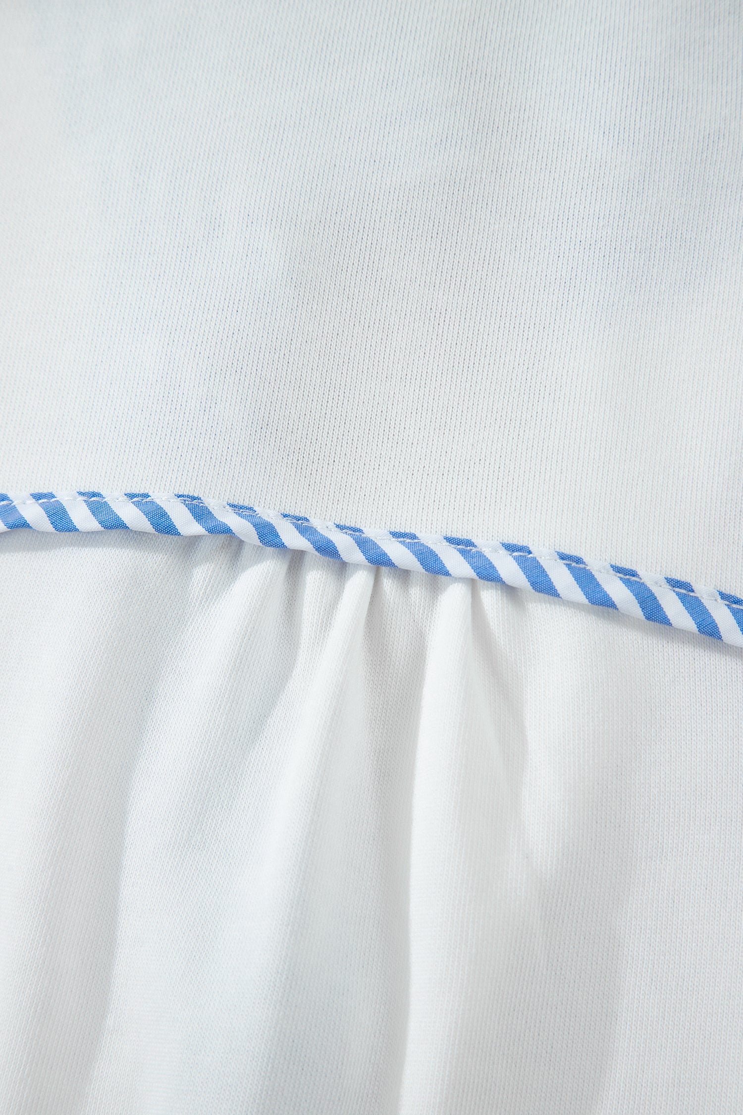 Sky Blue Striped Frilled Collar Short Sleeve Blouse