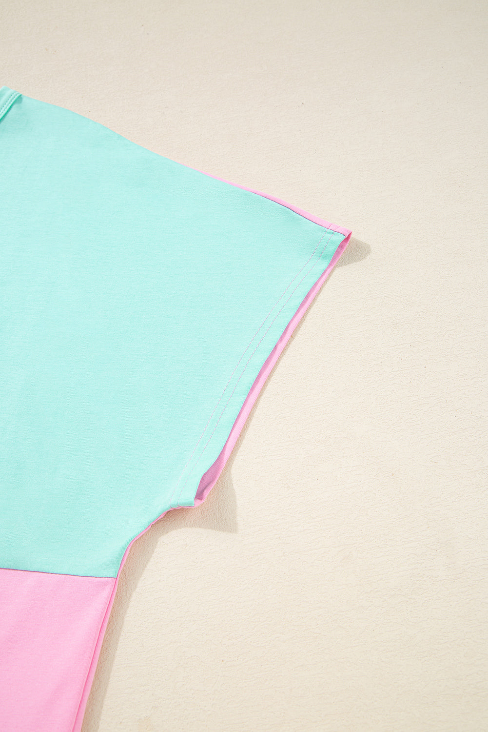 Mint Green Colorblock Patchwork Short Sleeve Buttons Plus Size Henley Top