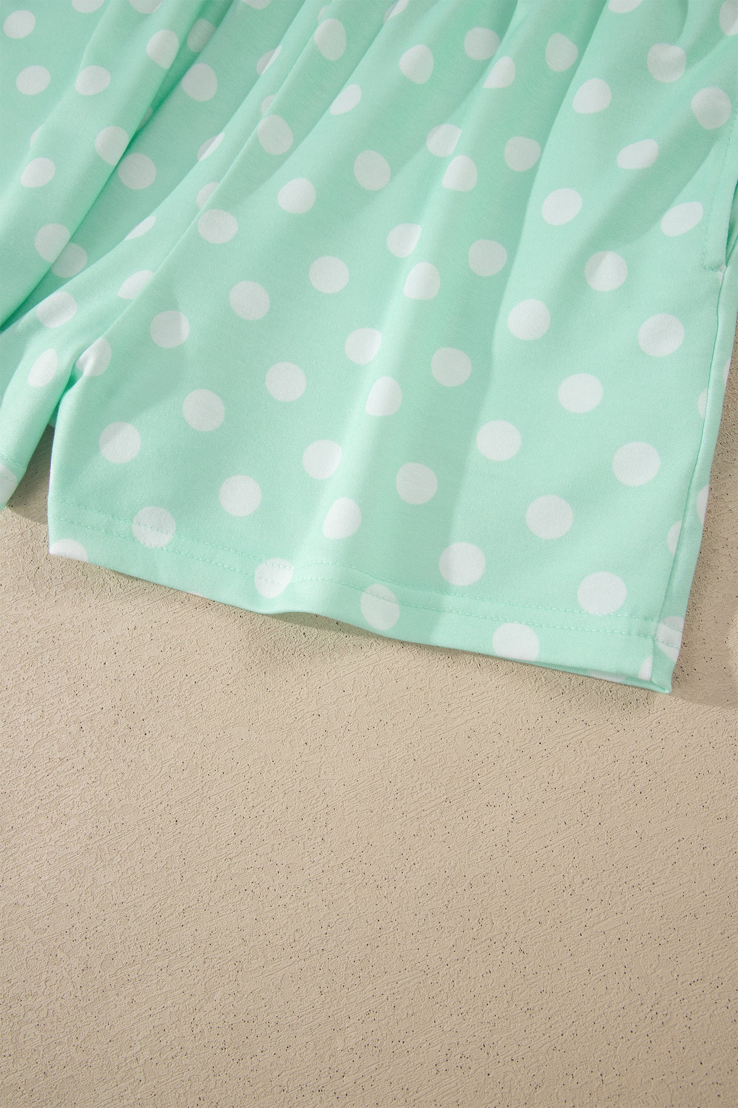 Sky Blue Polka Dot Print Color Block Trim Mock Neck Short Set