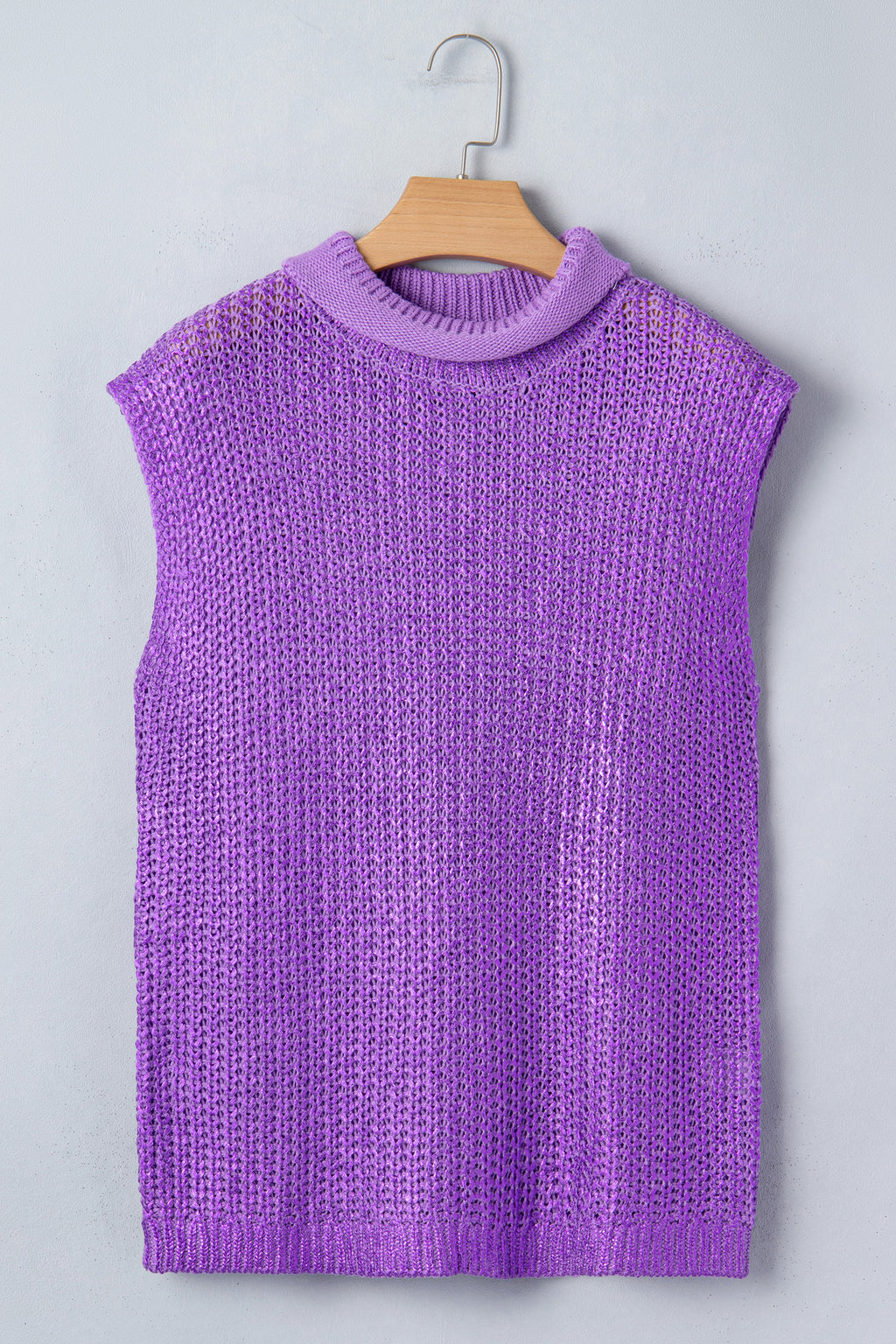 Bright Green Solid Color Knit High Neck Short Sleeve Sweater