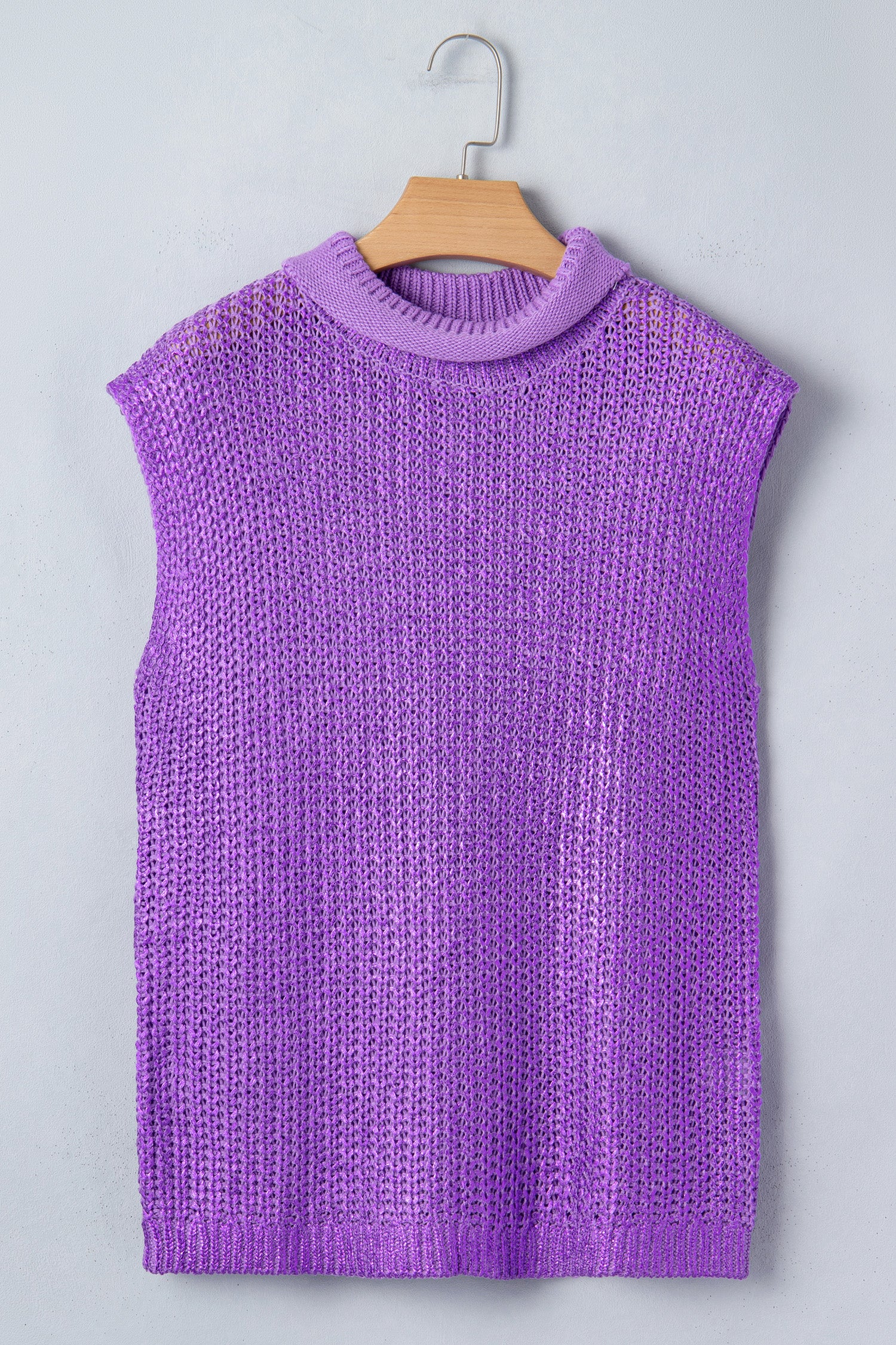 Bright Green Solid Color Knit High Neck Short Sleeve Sweater