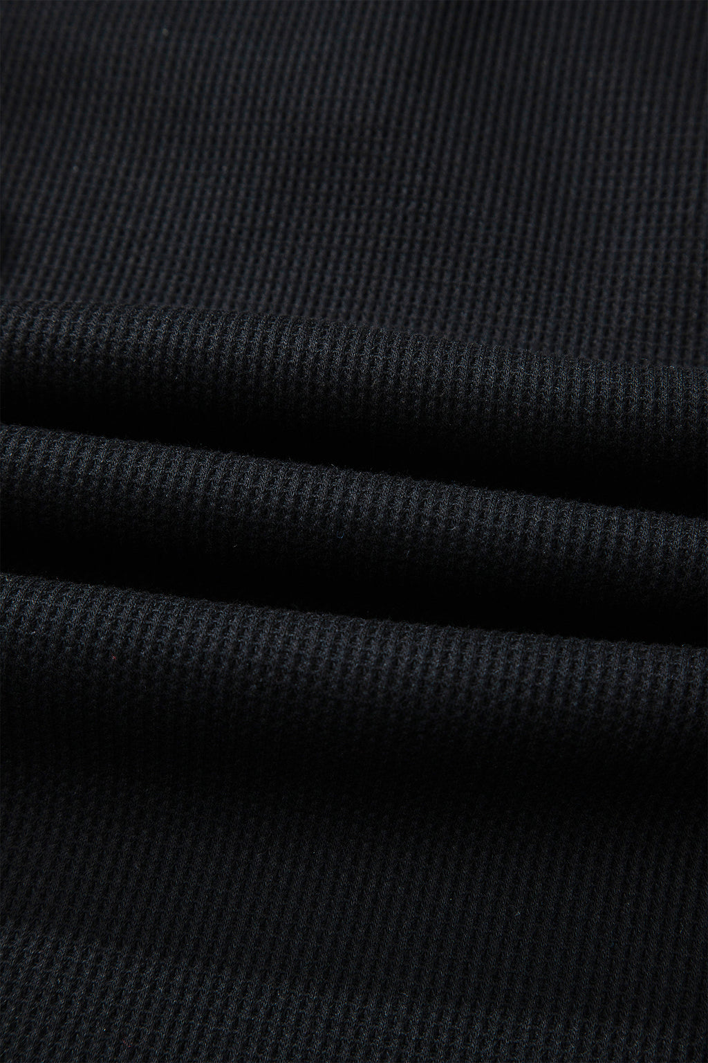 Black Waffle Knit Denim Contrast Trim Patchwork Button Polo Tee Dress