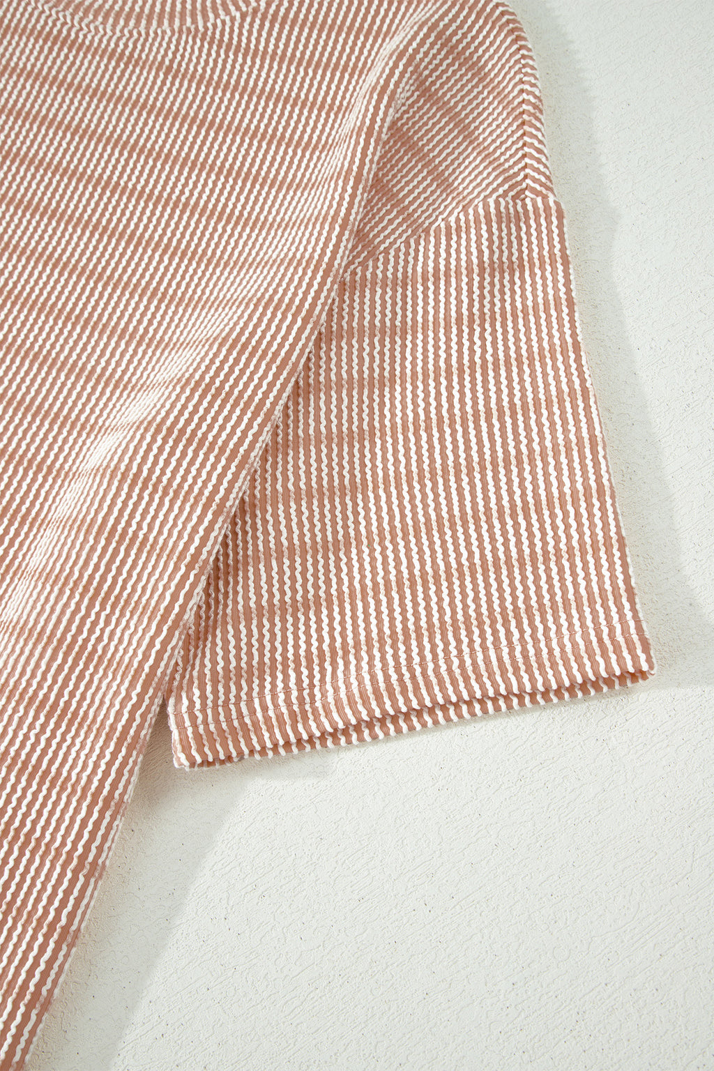Rose Stripe Raised Rib Loose Tee Drawstring Elastic Waist 2pcs Short Set