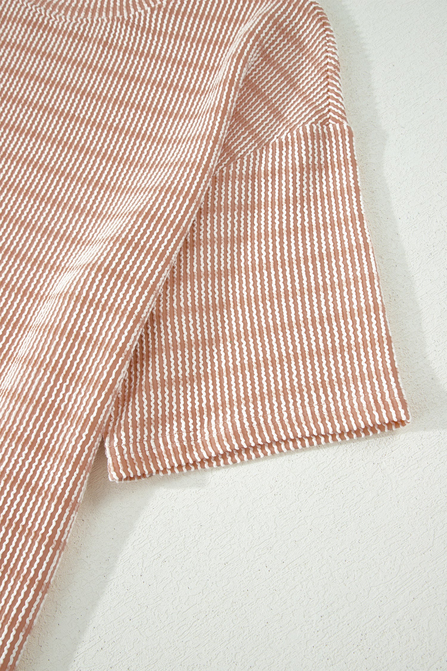 Rose Stripe Raised Rib Loose Tee Drawstring Elastic Waist 2pcs Short Set