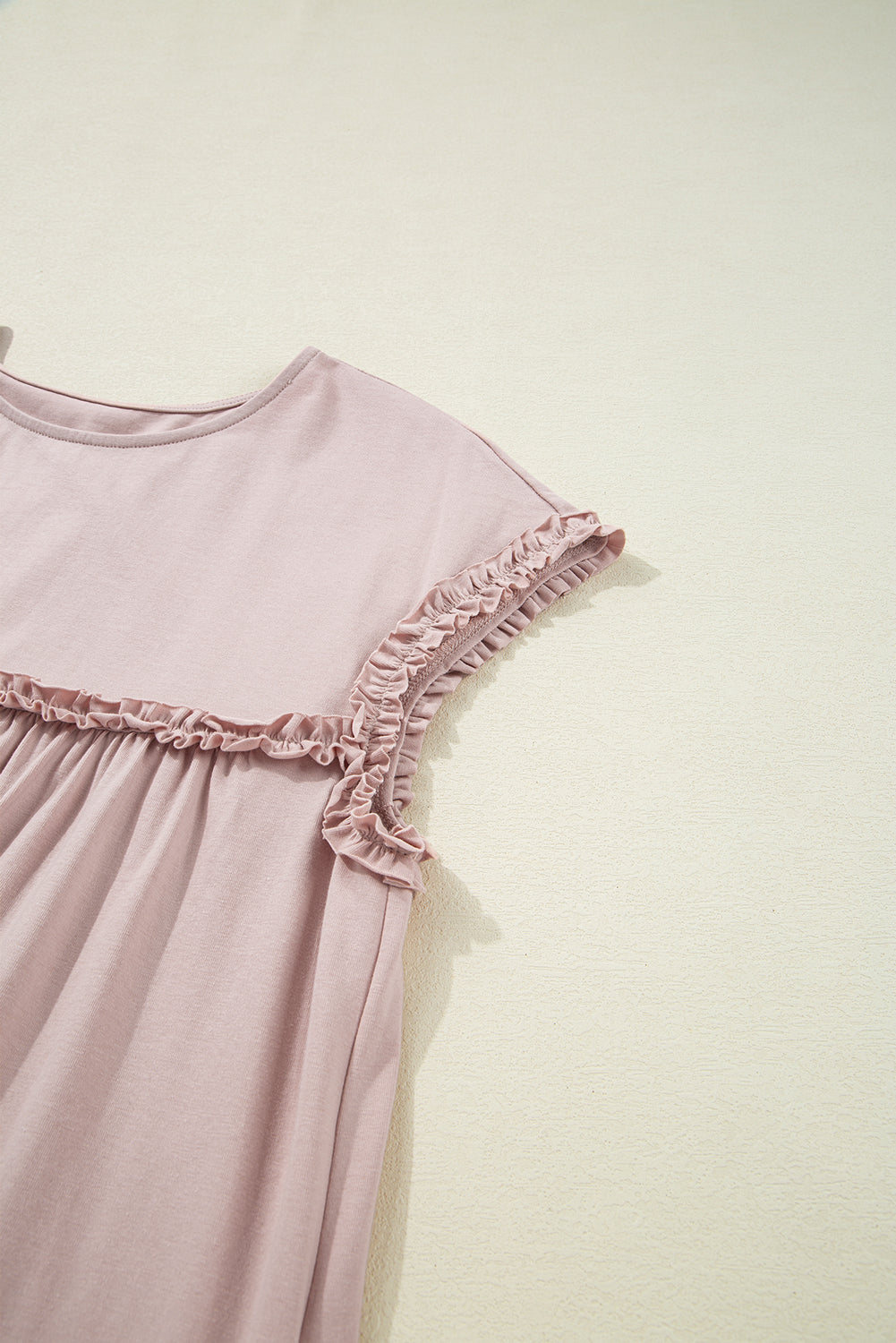 Mint Green Frilled Trim Crew Neck Loose Fit Mini Dress