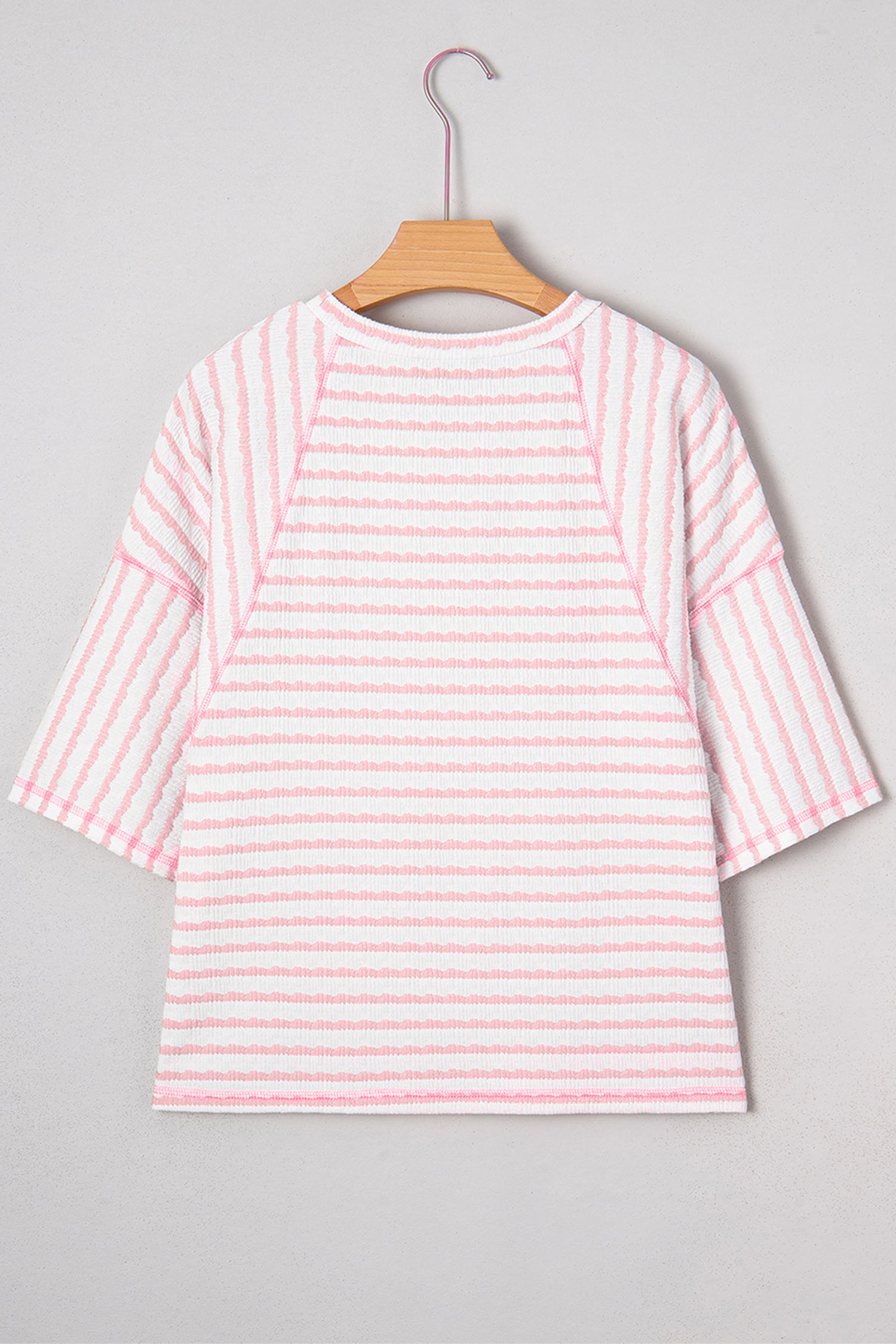 Apricot Stripe Plus Size Textured Patchwork Detail Half Sleeve Top