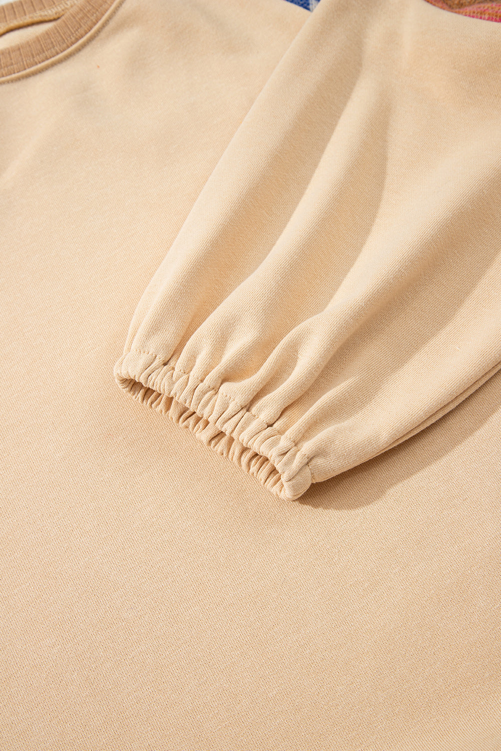 Light French Beige Aztec Patchwork Raglan Pullover Sweatshirt