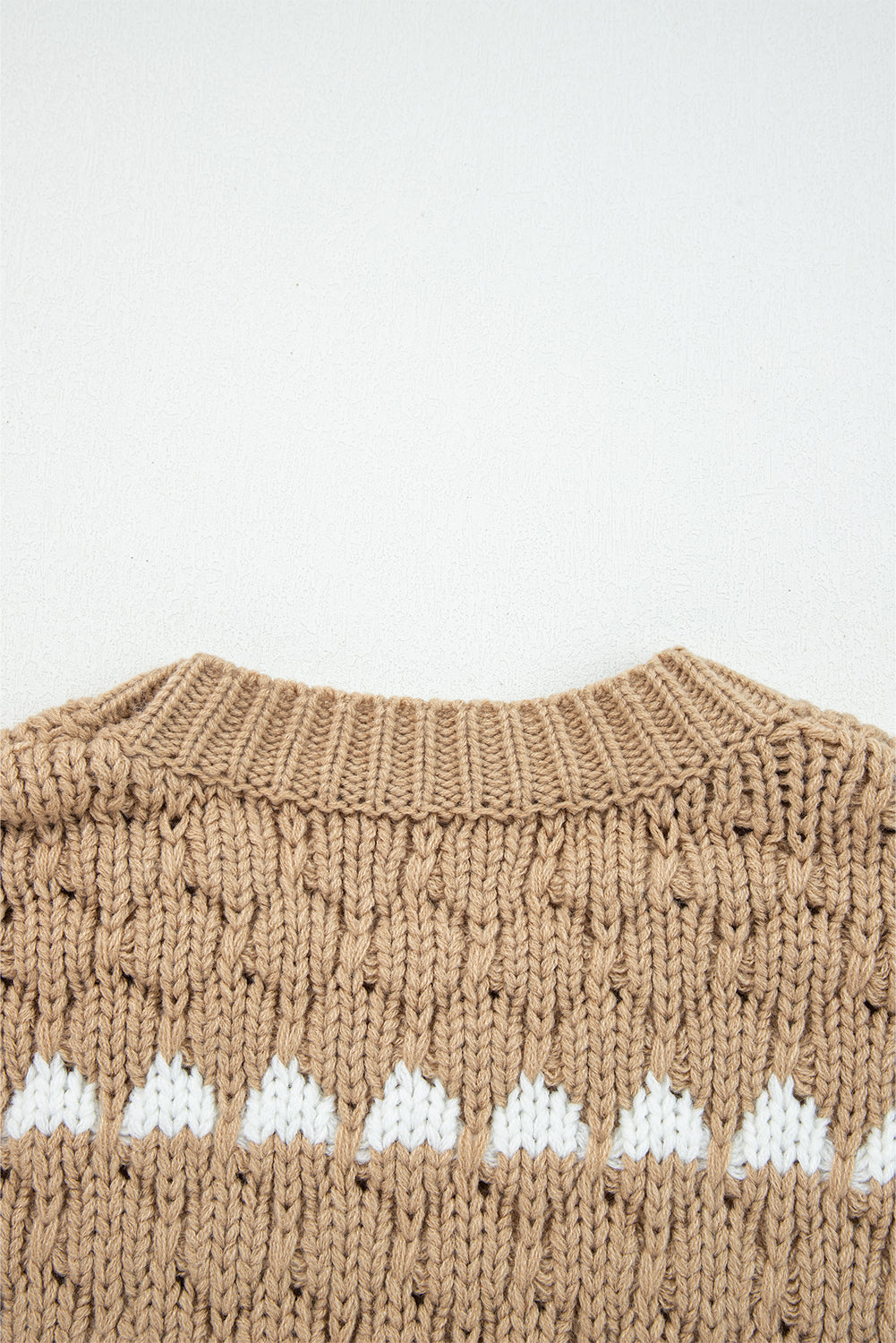Pale Khaki Contrast Detail Textured Knit Puff Sleeve Baggy Sweater