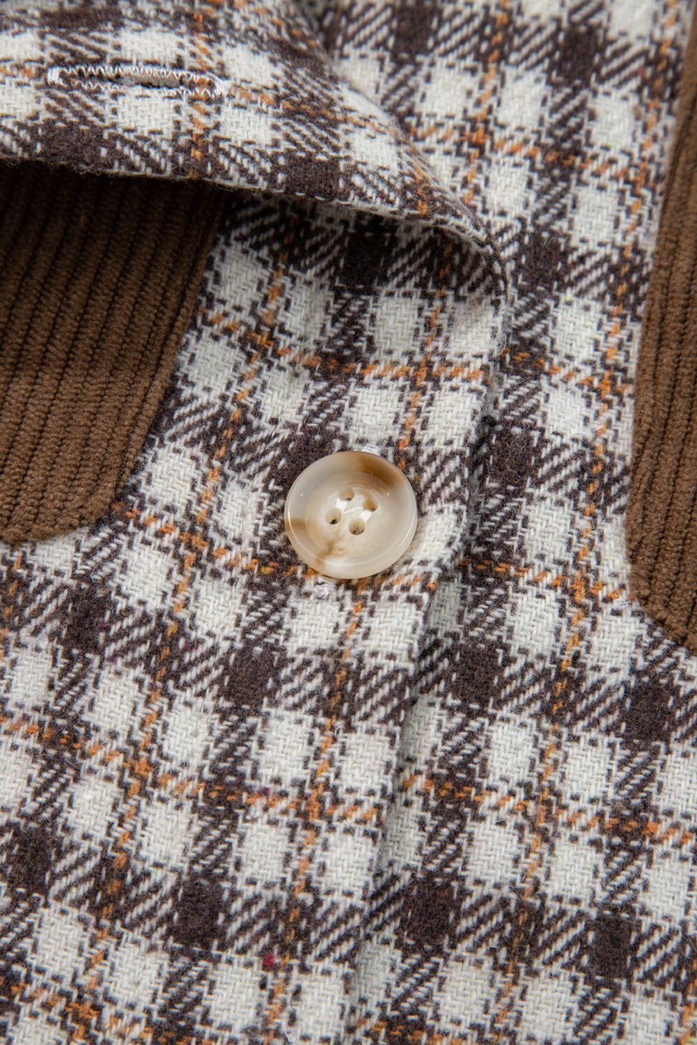 Casual Contrast Corduroy Flap Pocket Patchwork Plaid Shacket