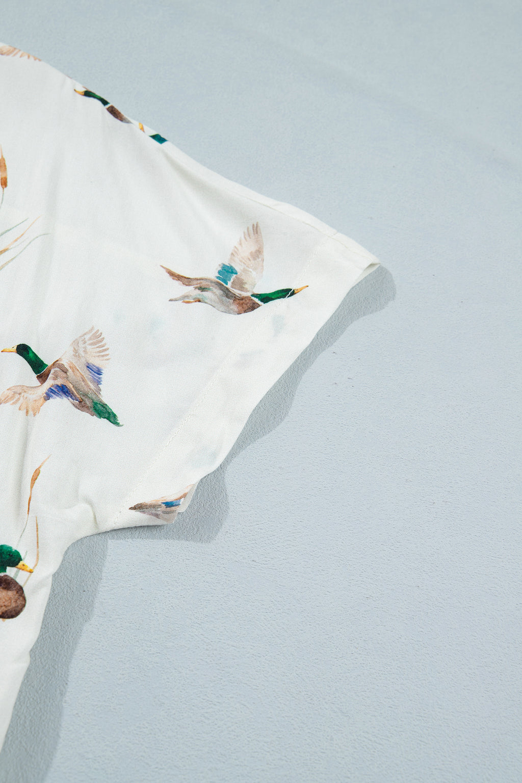 White Mallard Printed Button Flap Pocket Short Sleeve Shirt