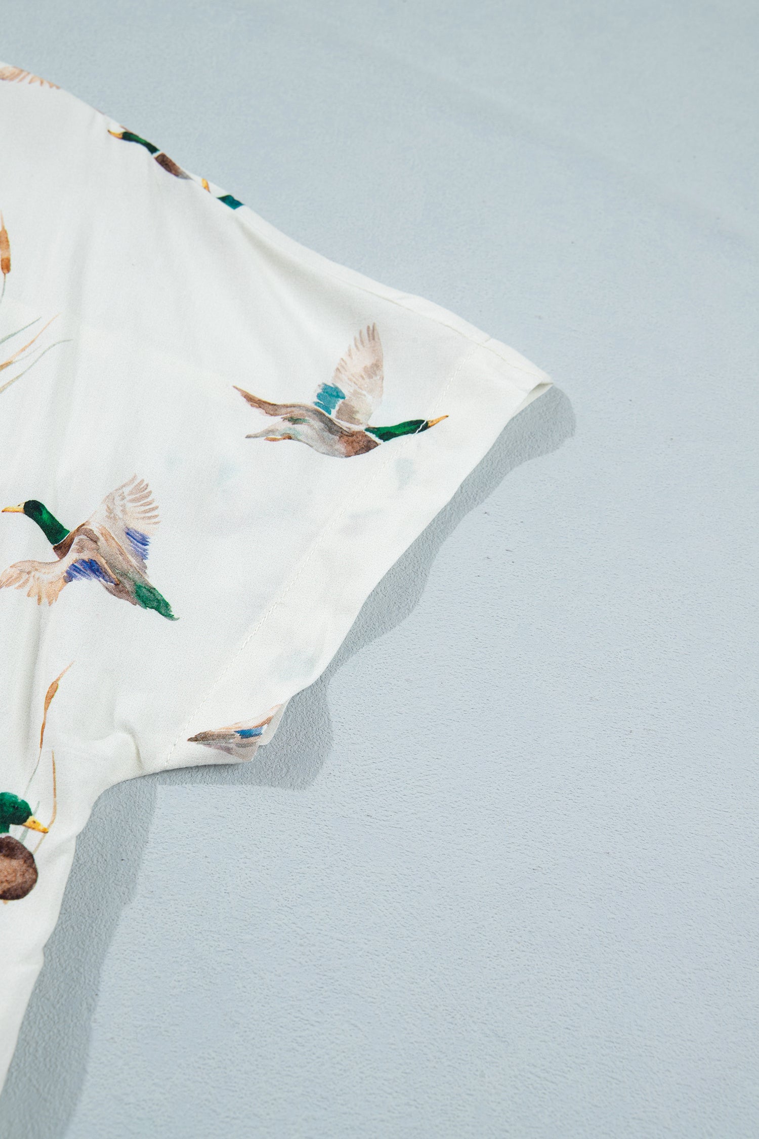 White Mallard Printed Button Flap Pocket Short Sleeve Shirt
