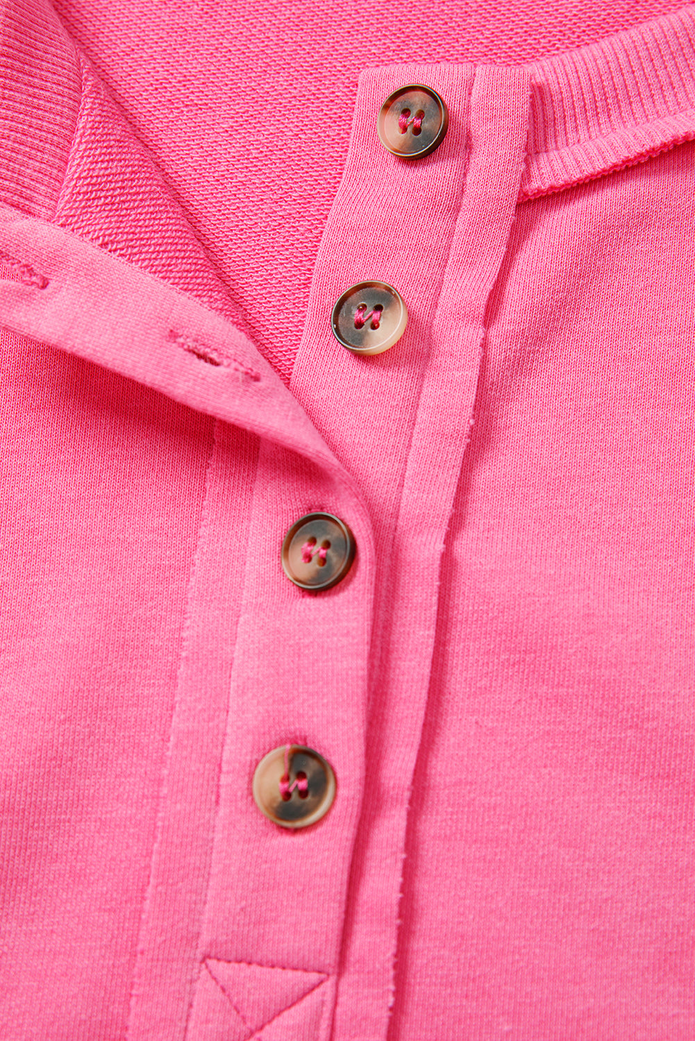 Bright Pink Plus Size Henley Drop Shoulder Pullover and Jogger Pants Two Piece Set