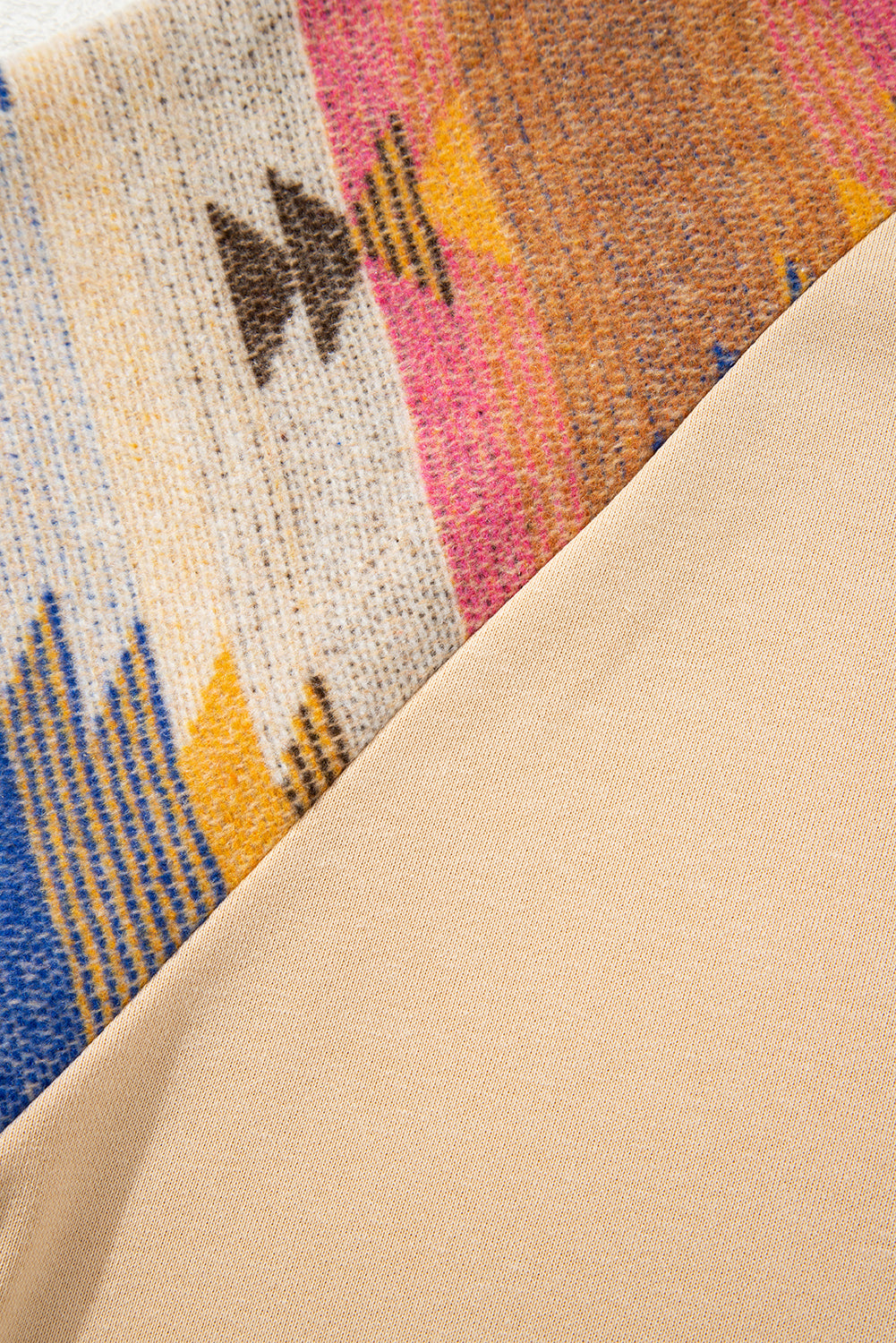 Light French Beige Aztec Patchwork Raglan Pullover Sweatshirt