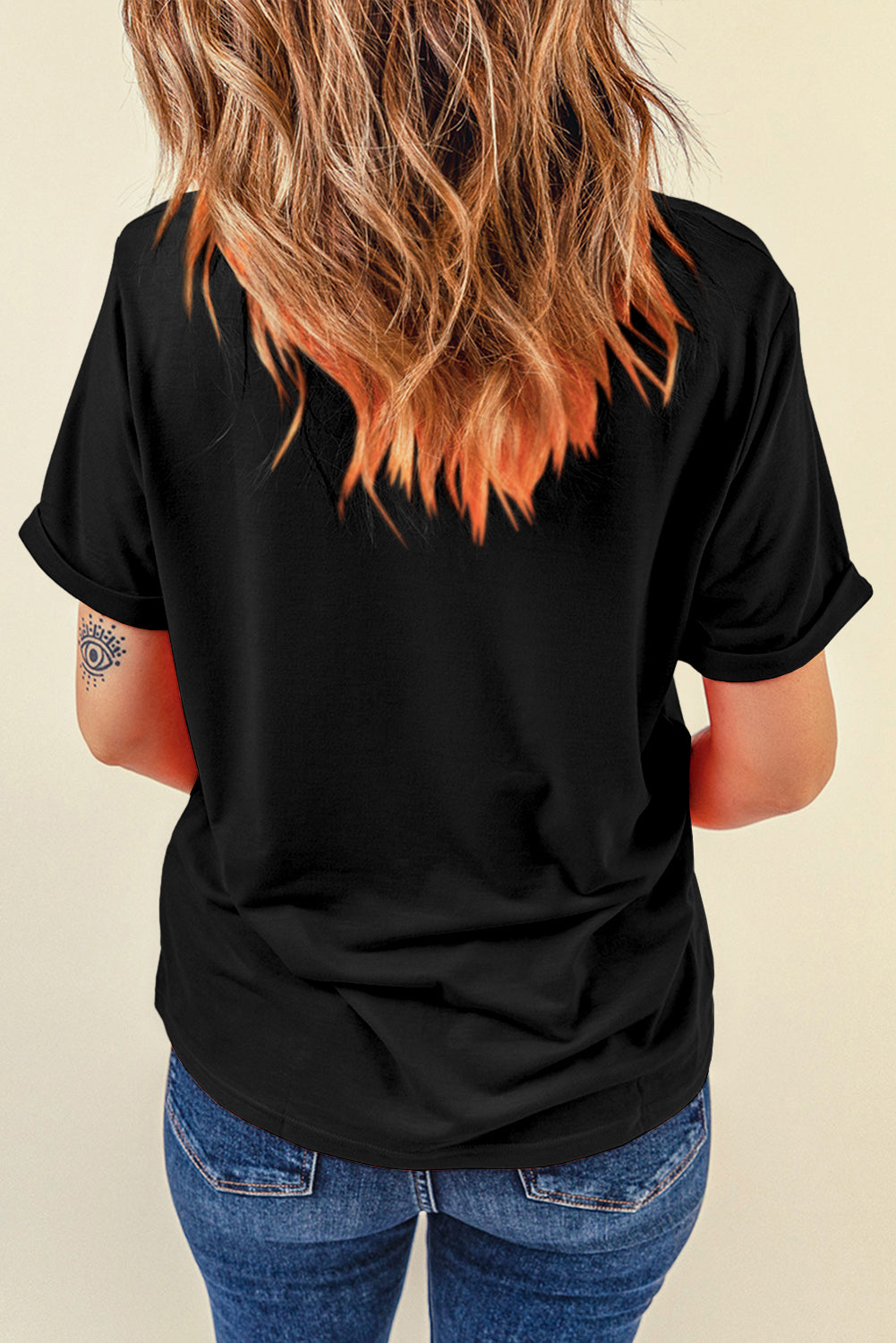 Orange Casual Plain Crew Neck Tee