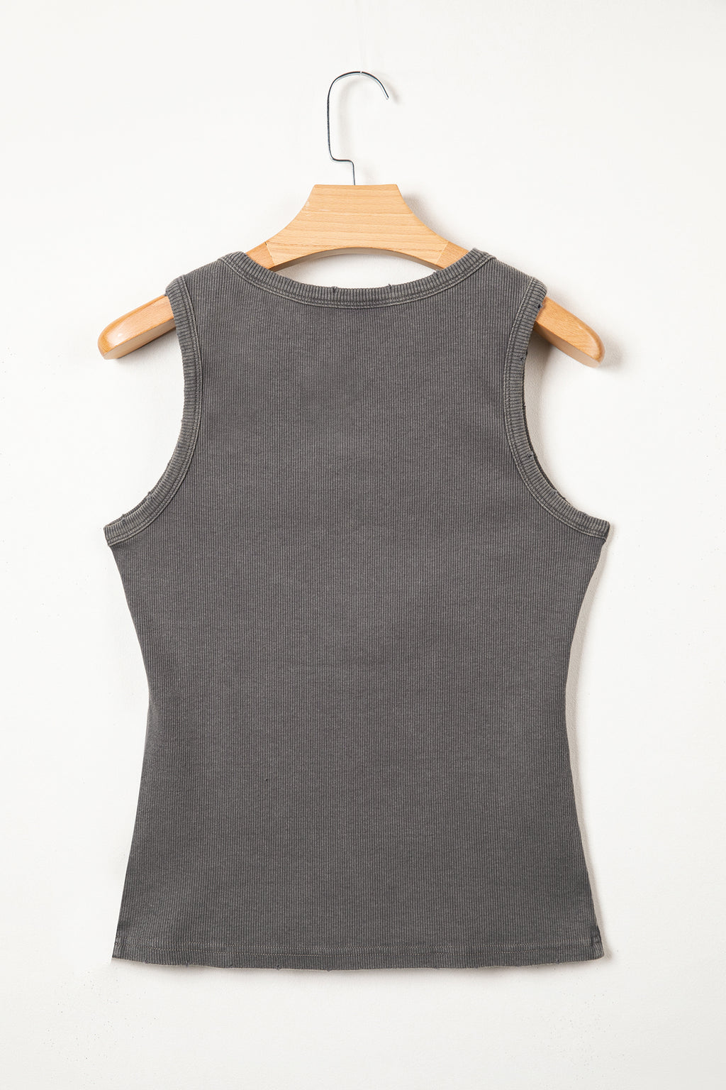Medium Grey Vintage Distressed Ribbed Mineral Wash Tank Top