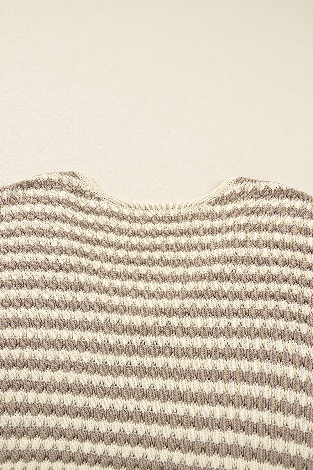 Khaki Stripe Plus Size V Neck Drop Shoulder Sweater