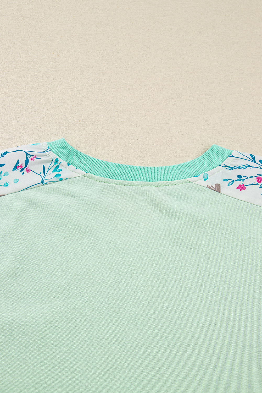 Green Color Block Floral Patchwork Long Sleeve Notched Neck Plus Size Top