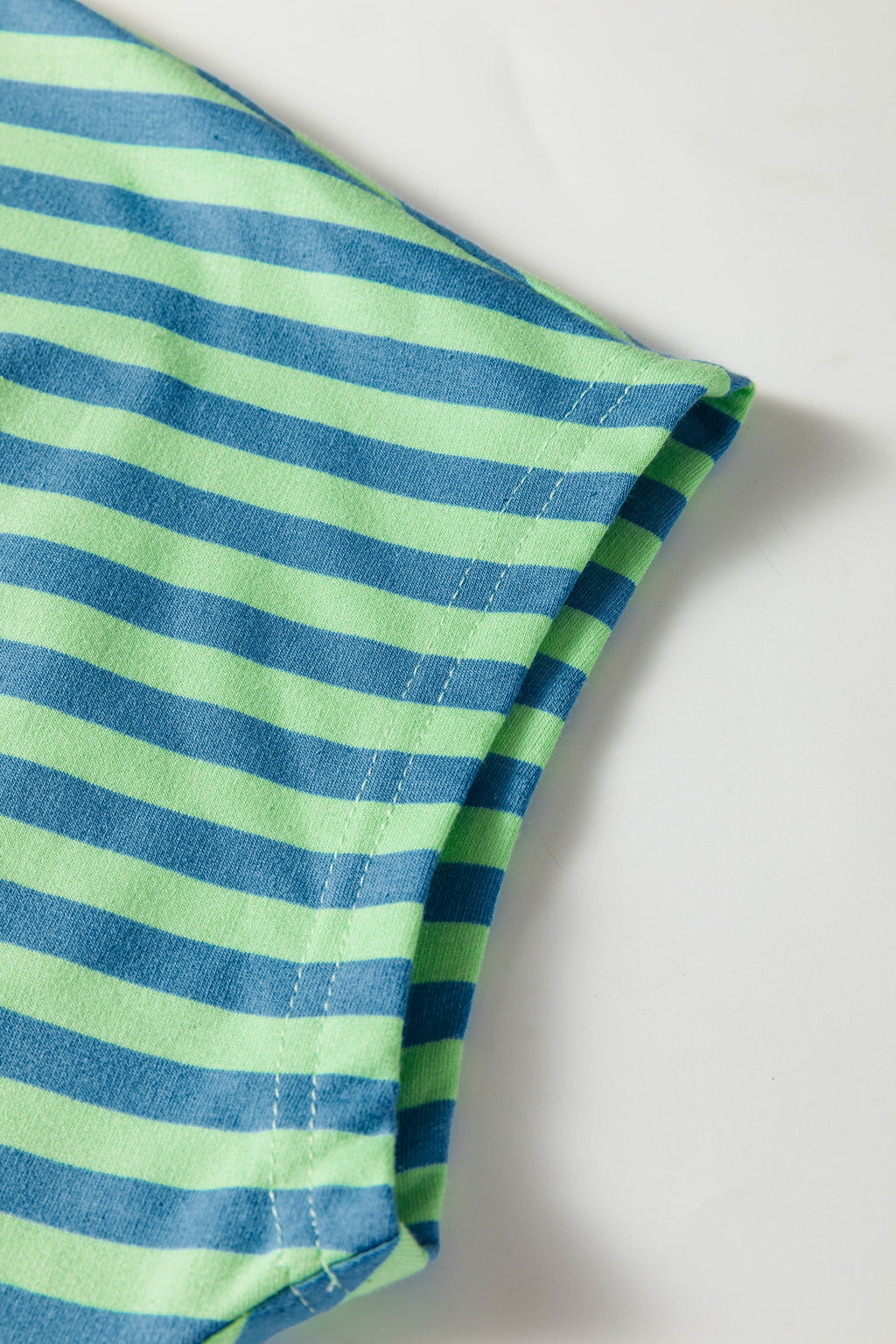 Green Stripe Colorblock Trim V Neck Tee Drawstring Elastic Waist Short Set