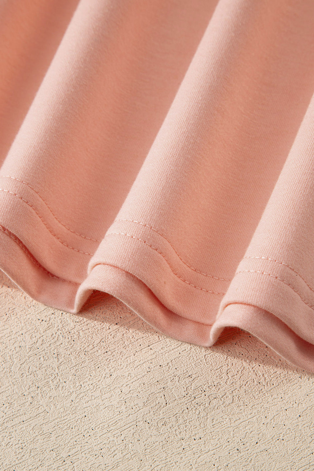 Apricot Pink Solid Color V Neck Tee Drawstring Pant Set