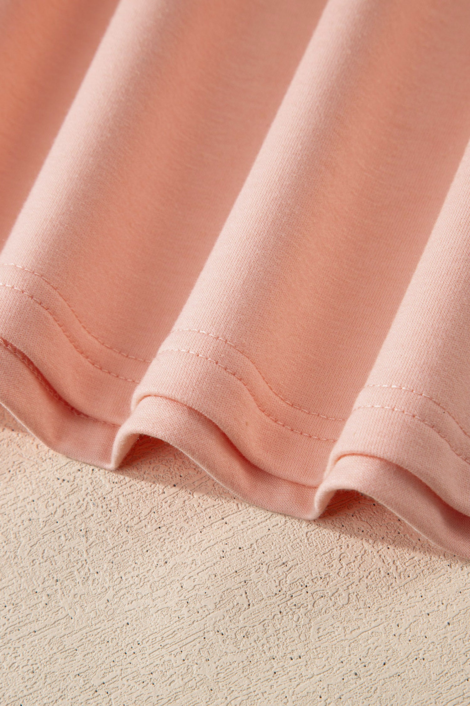 Apricot Pink Solid Color V Neck Tee Drawstring Pant Set