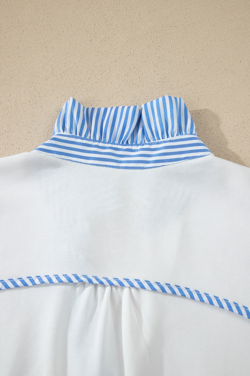 Sky Blue Striped Frilled Collar Short Sleeve Blouse