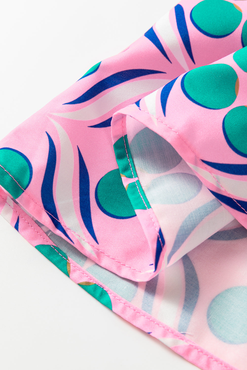 Pink Geometric Floral Print V Neck Ricrac Trim Short Sleeve Mini Dress