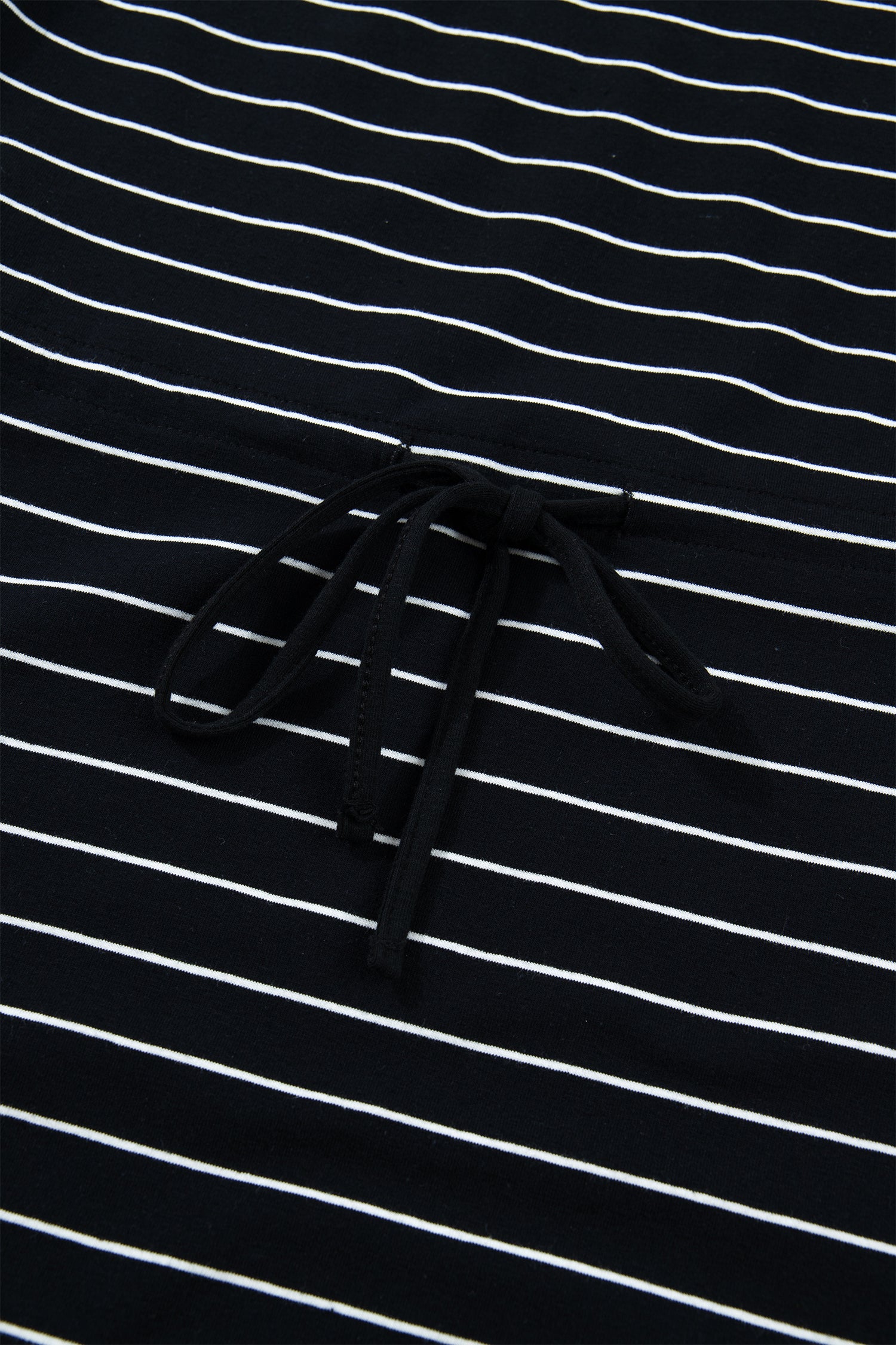 Black Stripe Drawstring Tunic Tank Mini Dress with Pockets