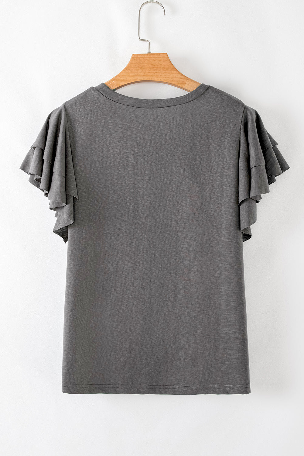 Dark Grey Layered Ruffle Short Sleeve Round Neck Top