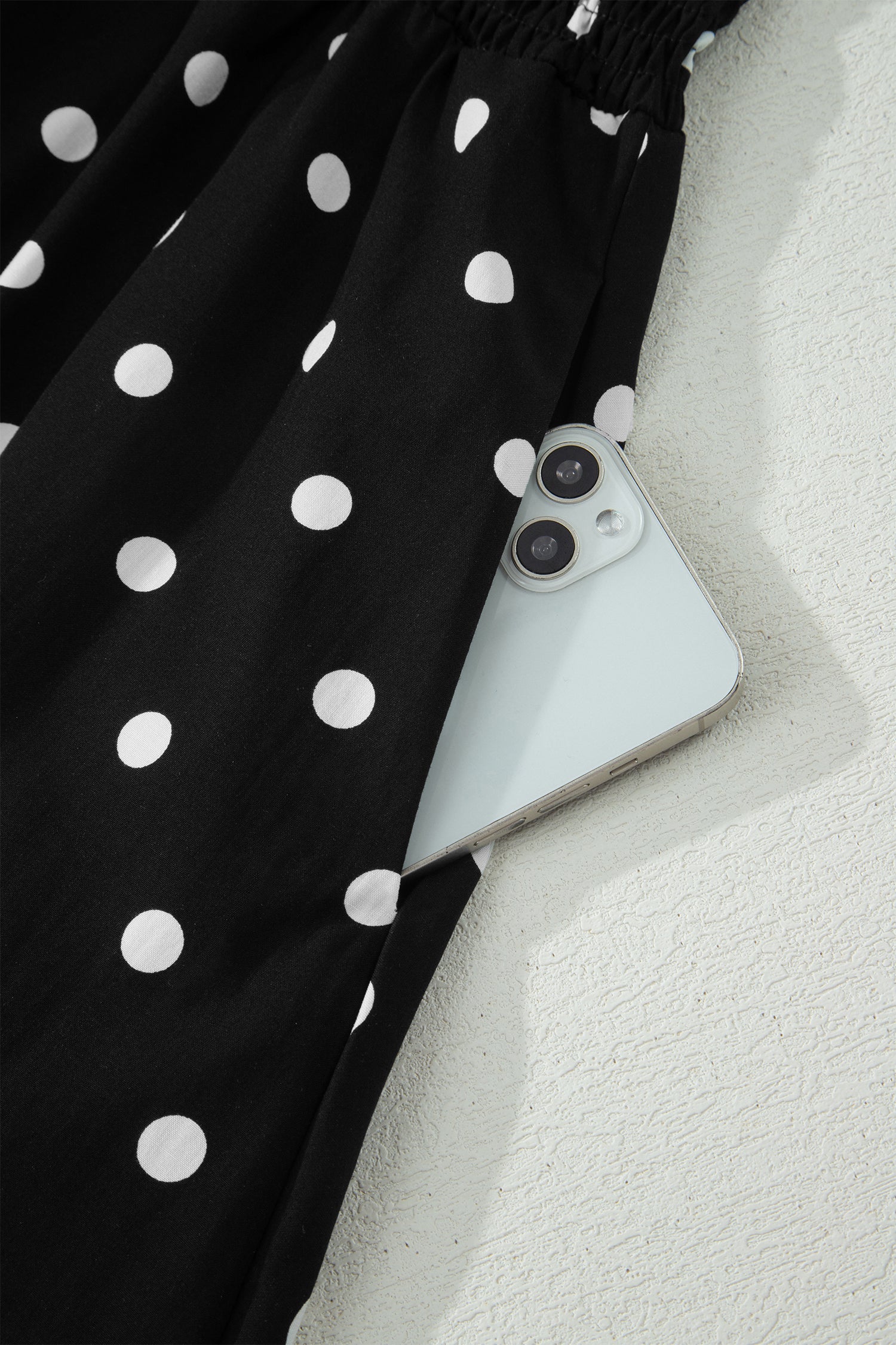 Black Polka Dot Print Contrast Trim V Neck Zip Up Sleeveless Dress