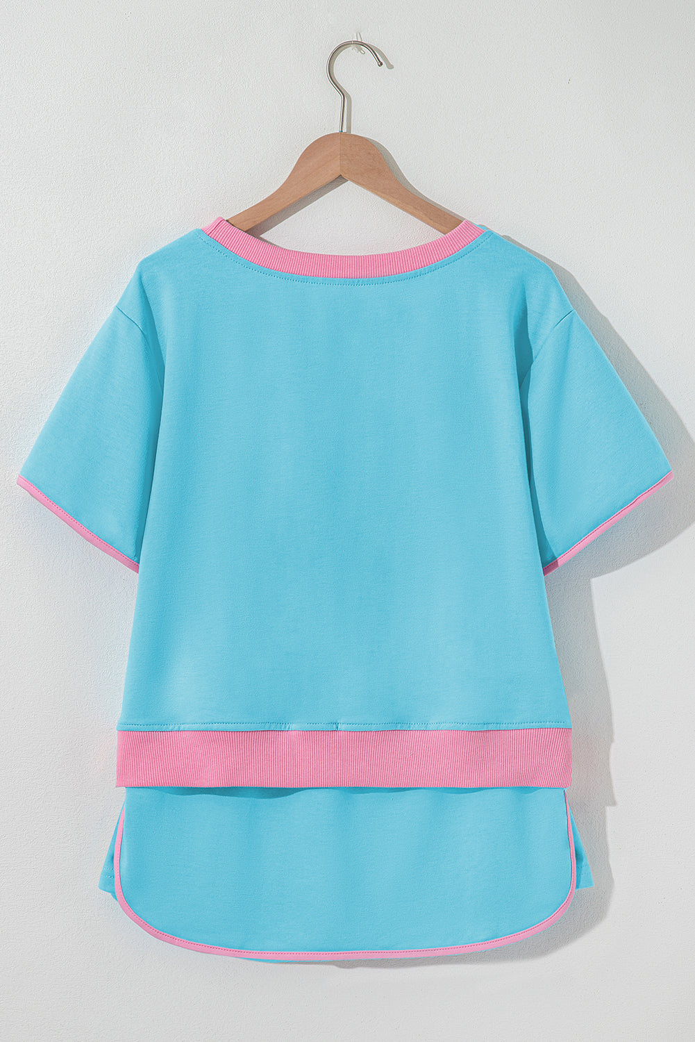 Evergreen Colorblock Edge Drop Shoulder T Shirt and Skirt 2Pcs Set