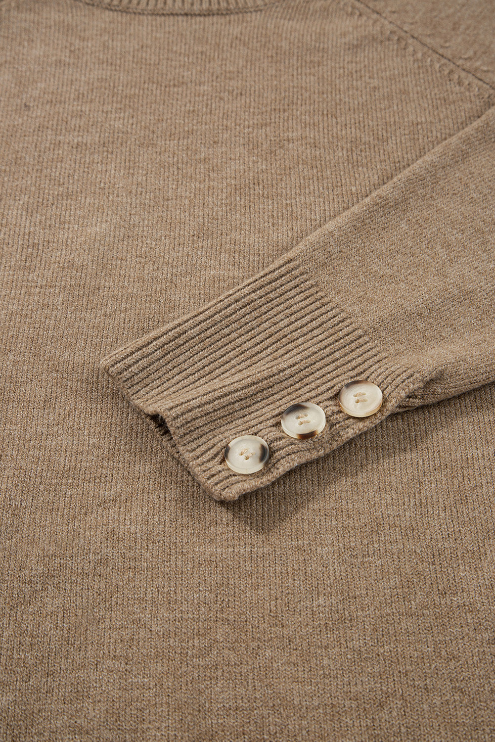 Camel Buttoned Bishop Sleeve Crew Neck Sweater