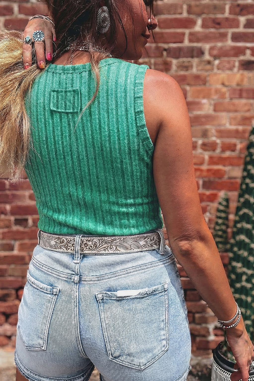 Sky Blue Slim Ribbed Mineral Wash Tank Top