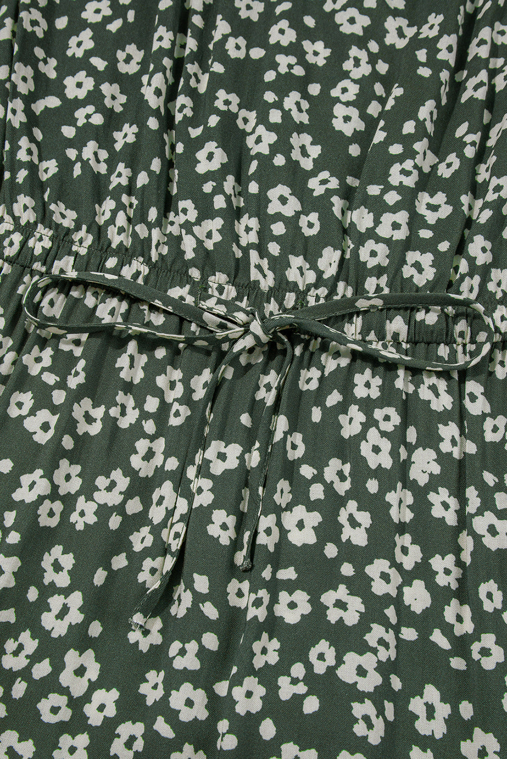 Green Boho Floral Print V Neck Tunic Sleeveless Dress