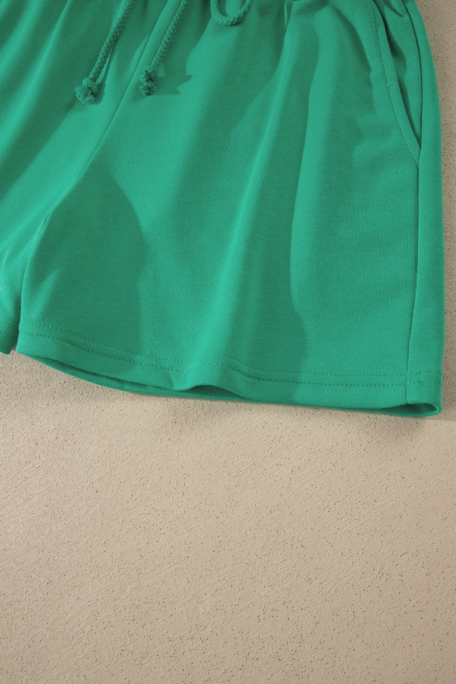 Mist Blue Solid Color Loose Tee Drawstring Shorts 2pcs Outfit
