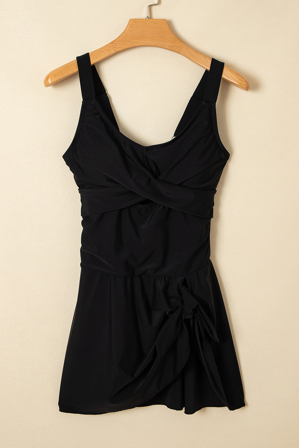 Navy Blue Adjustable Straps Cutout Ruched Knot Slit One Piece Swim Dress