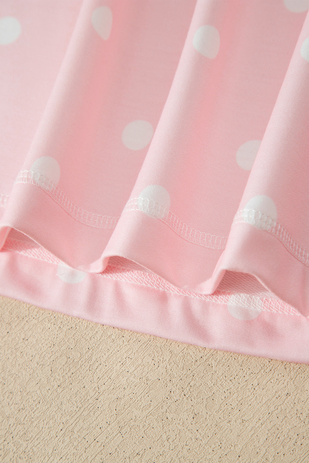 Pink Exposed Seam Detail Polka Dot Loose Tee Drawstring Shorts Set