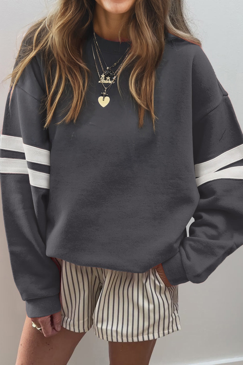 Evergreen Varsity Striped Detail Drop Shoulder Oversized Sweatshirt