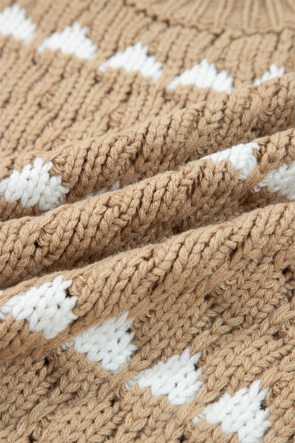 Pale Khaki Contrast Detail Textured Knit Puff Sleeve Baggy Sweater