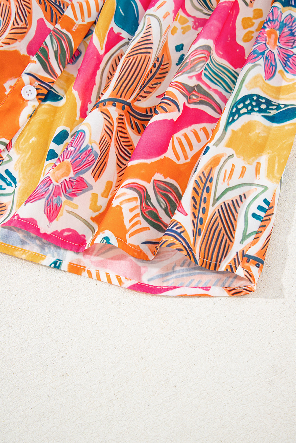 Rose Tropical Vacation Vibe Printed Button Up Short Sleeve Shirt