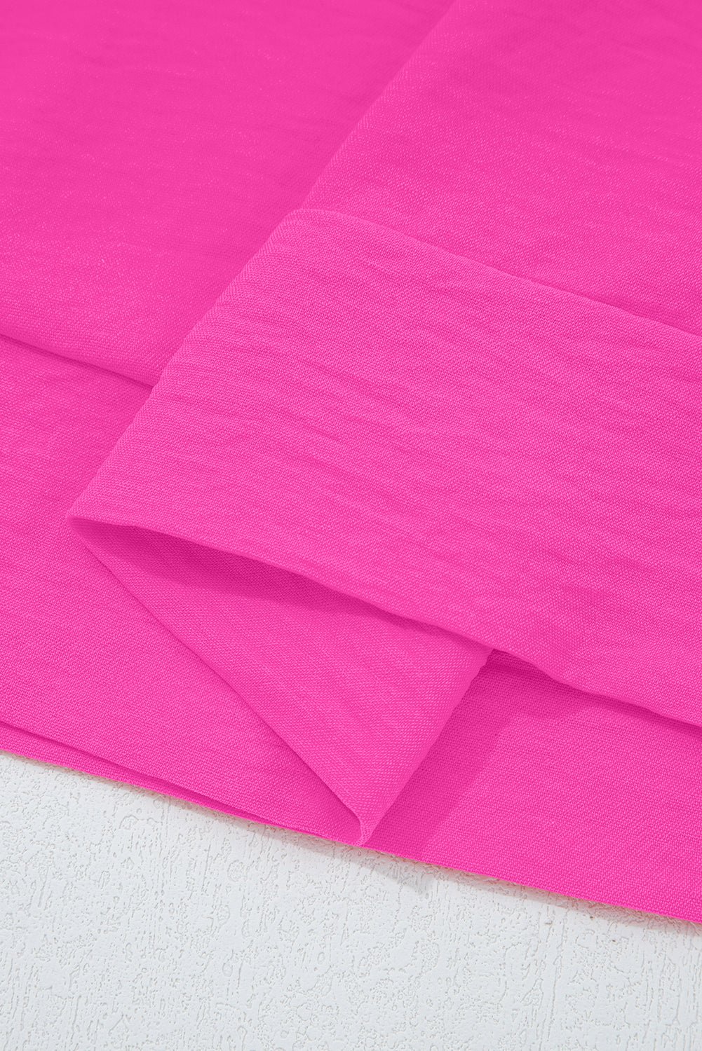 Bright Pink Frilled V Neckline Bracelet Sleeve Crinkled Blouse