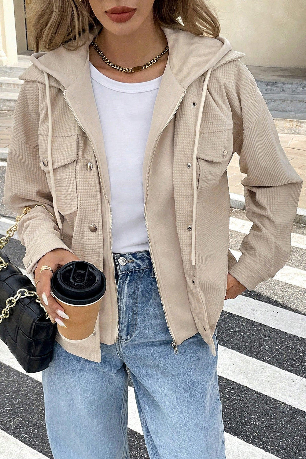 Laurel Green 2 in 1 Thermal Knit Textured Hooded Jacket