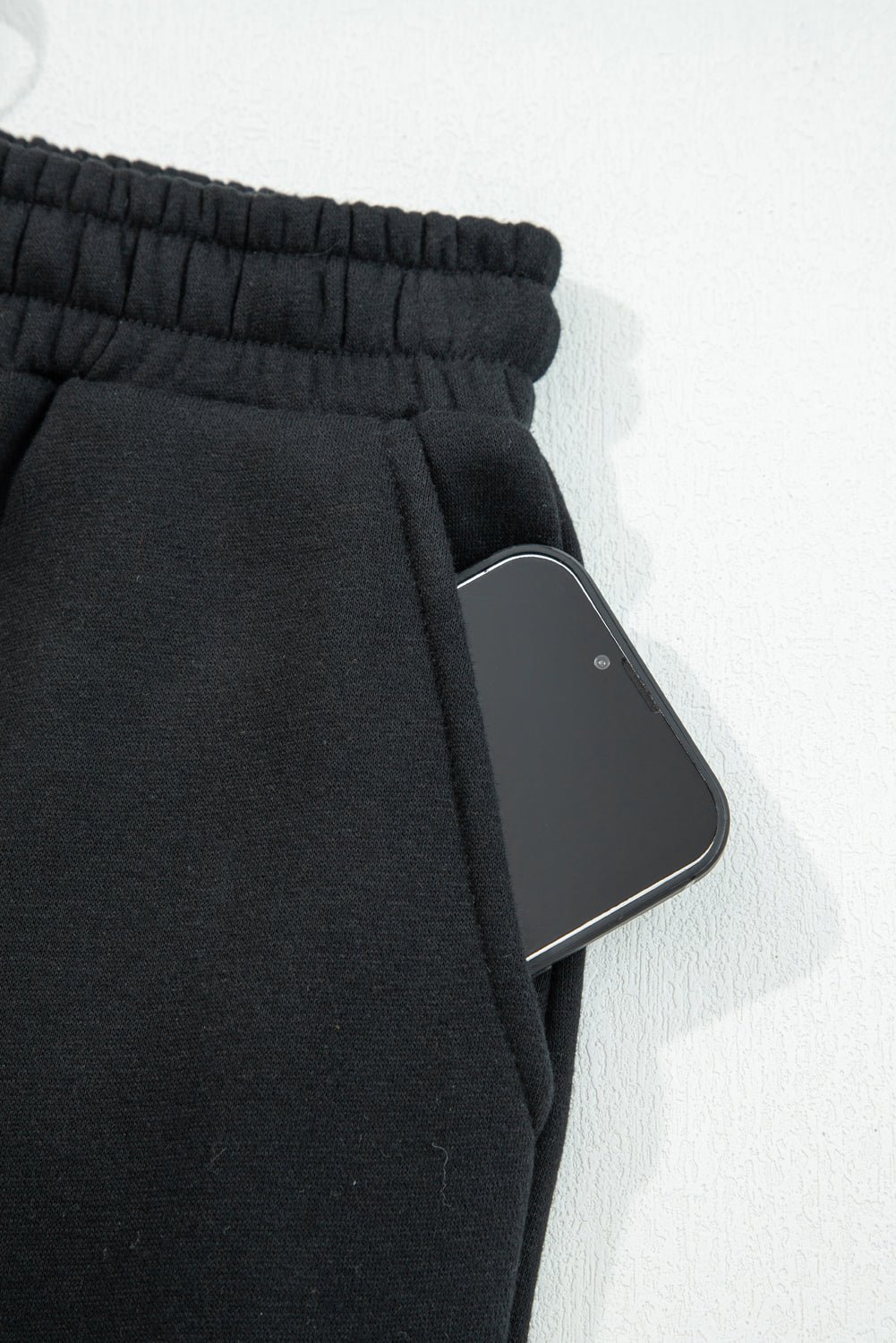 Coffee Fleece Lined Leopard Drawstring Elastic Waist Solid Pants