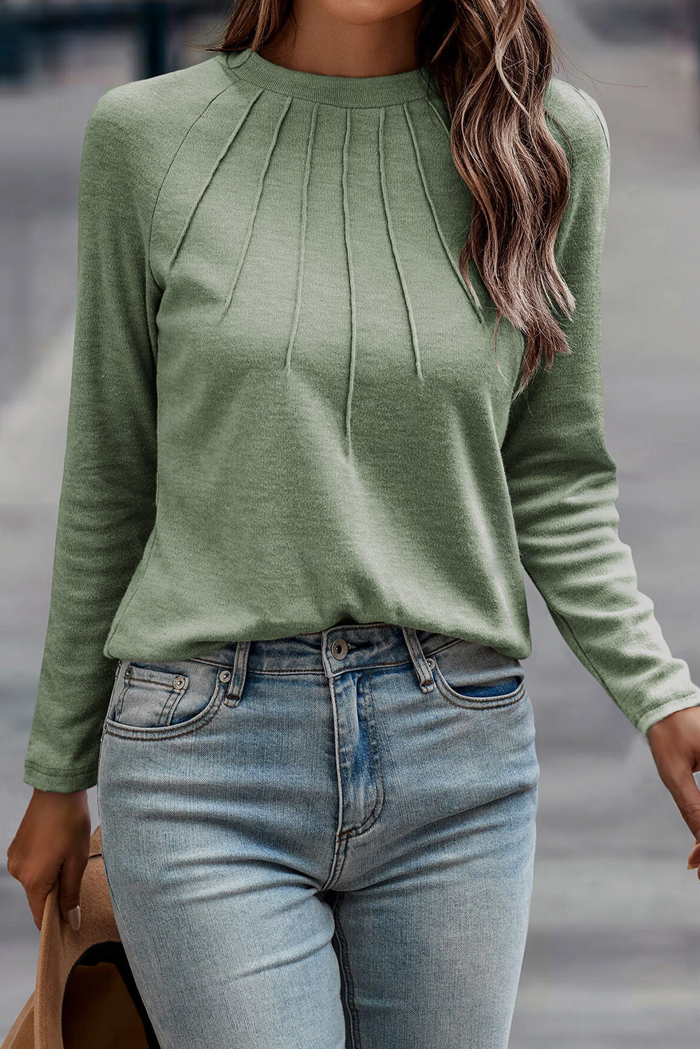 Black Solid Color Seam Detail Raglan Long Sleeve Top