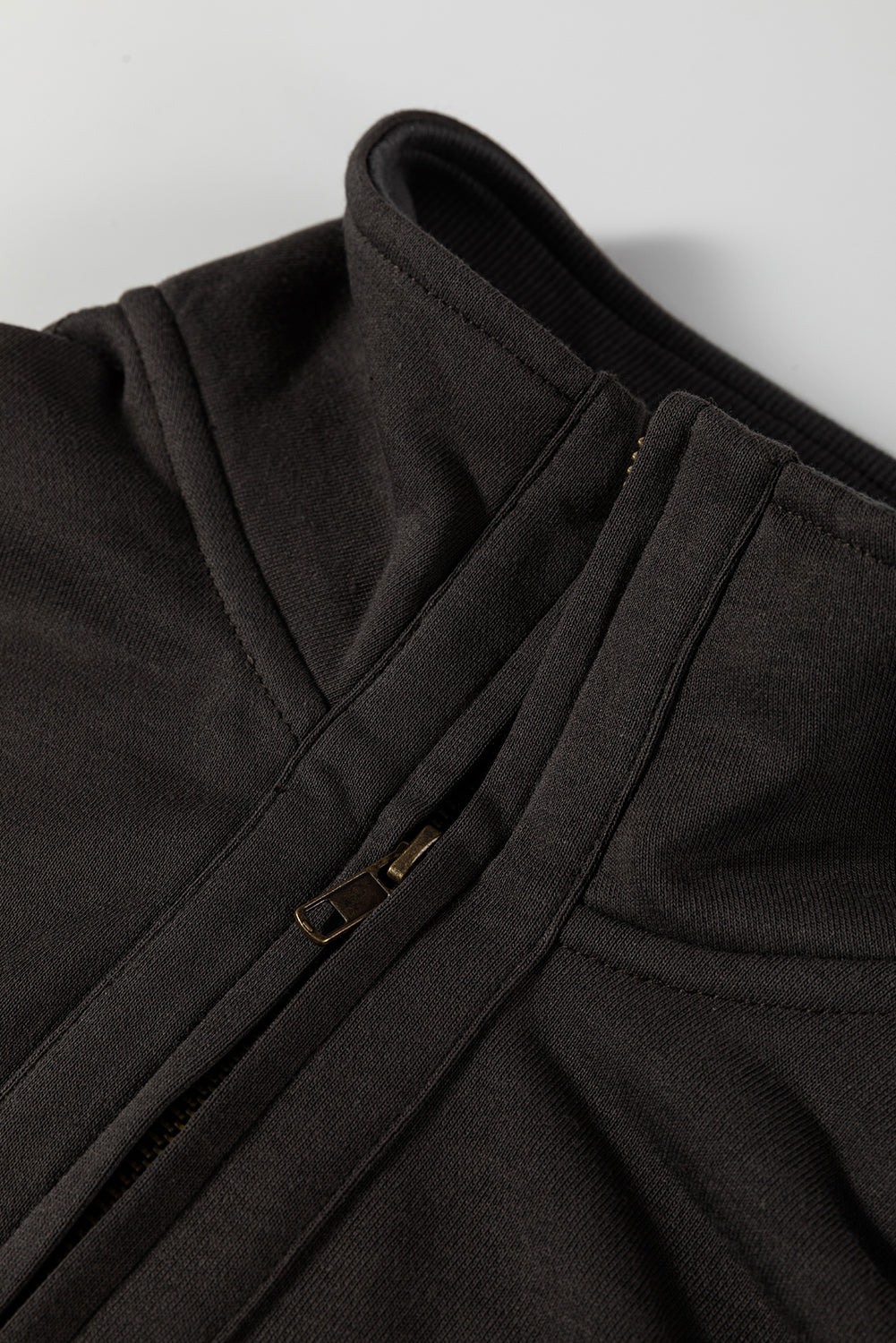 Carbon Grey Waffle Knit Patchwork Half Zipped Casual Sweatshirt