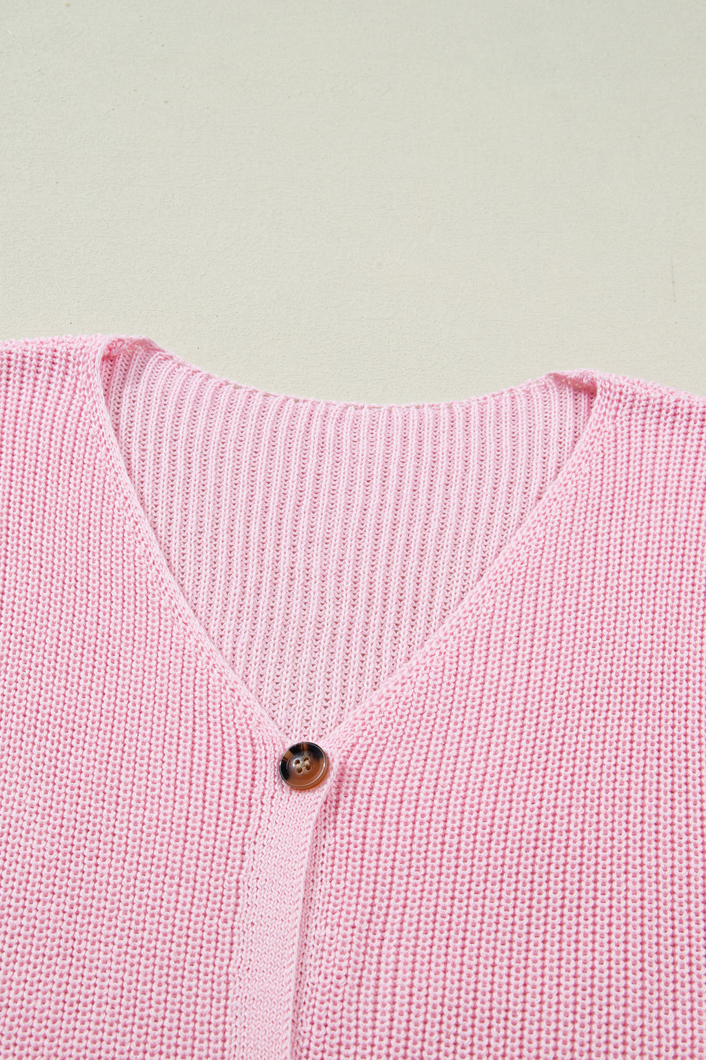 Pink Solid Color Knit V Neck Button Front Sweater Vest