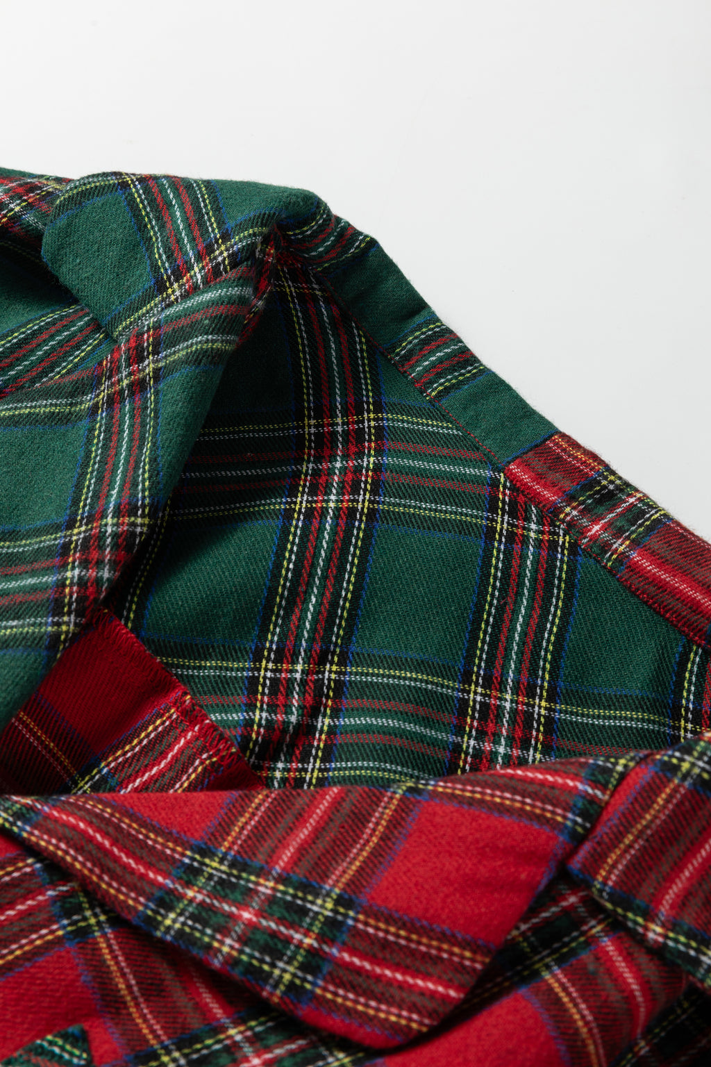 Red Plaid Contrast Patched Christmas Holiday Long Sleeve Shirt and Short 2pcs Pajama Set