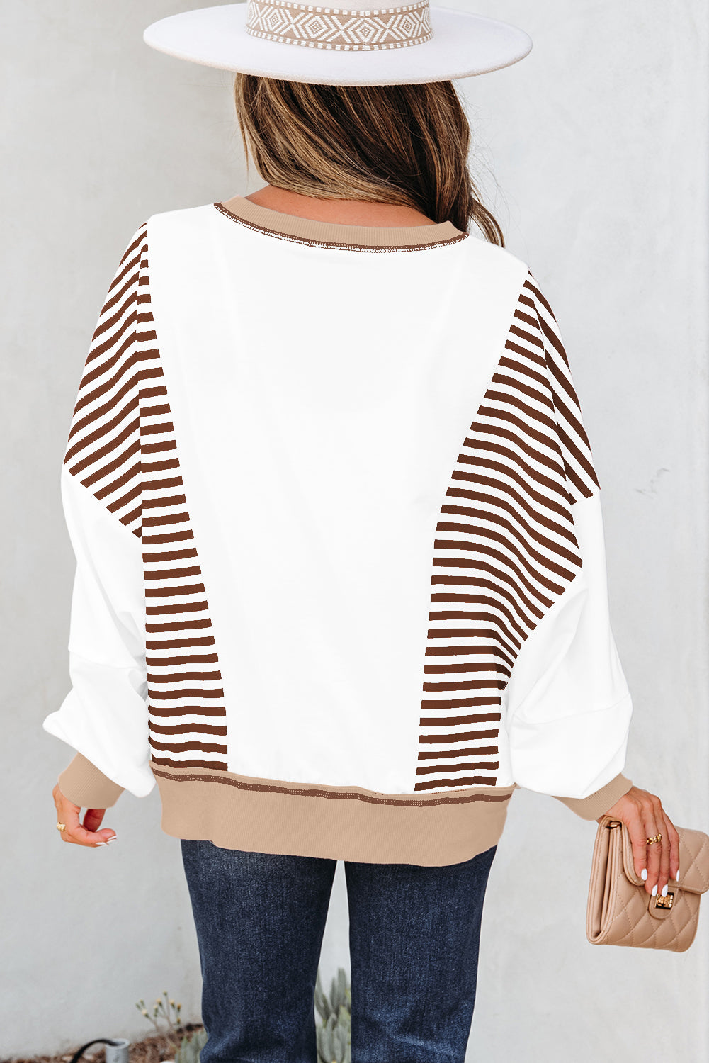 Green Stripe Colorblock Patchwork Contrast Stitching Oversize Sweatshirt