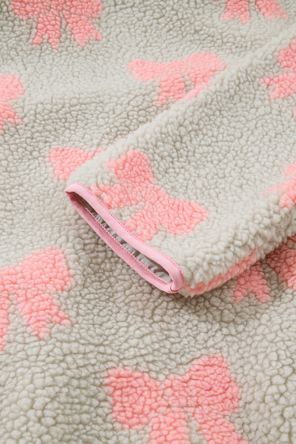 Gray Bow Sherpa Quarter Zip Drop Shoulder Baggy Sweatshirt